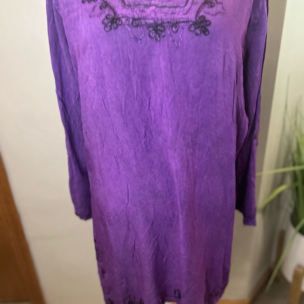 Ananda’s Collection Purple Embroidered Tunic Dress Boho lagenlook beach coverup - Picture 5 of 11